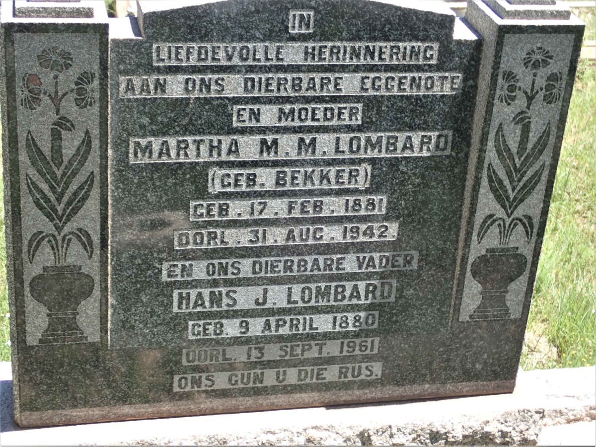 LOMBARD Hans J. 1880-1961 &amp; Martha M.M. BEKKER 1881-1942