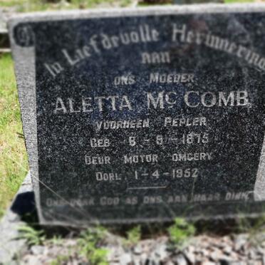 MCCOMB Aletta voorheen PEPLER 1875-1952