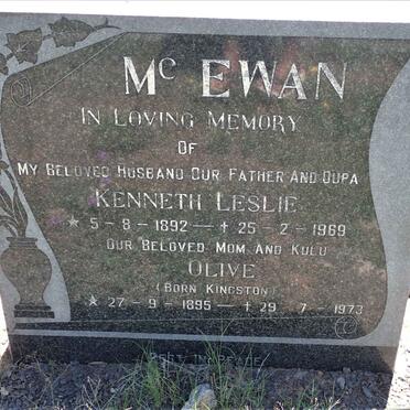 MCEWAN Kenneth Leslie 1892-1969 &amp; Olive KINGSTON 1895-1973