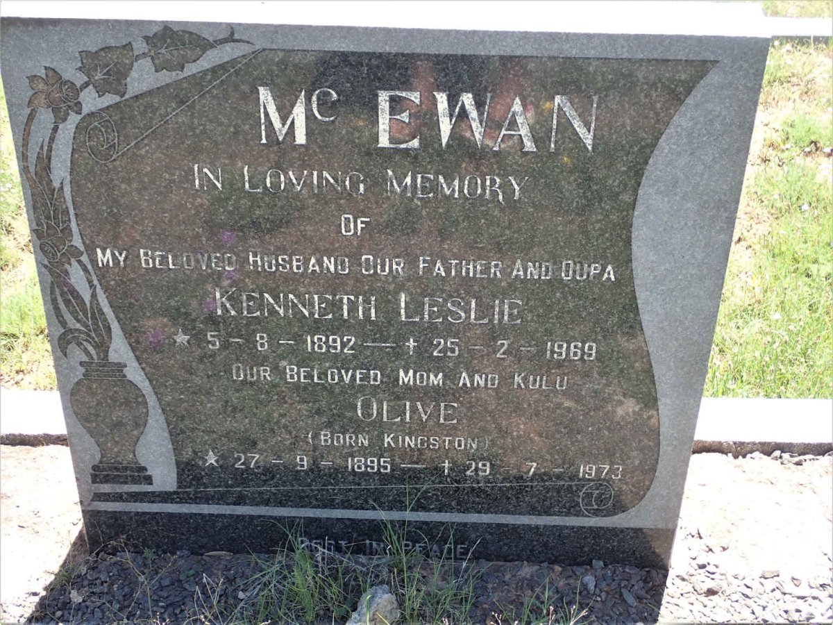 MCEWAN Kenneth Leslie 1892-1969 &amp; Olive KINGSTON 1895-1973