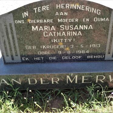 MERWE Maria Susanna Catharina, van der nee KRUGER 1913-1984