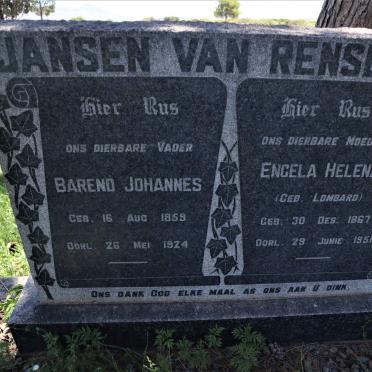 RENSBURG Barend Johannes, Jansen van 1859-1924 &amp; Engela Helena LOMBARD 1867-1951