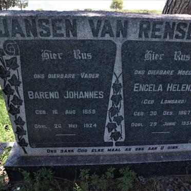 RENSBURG Barend Johannes, Jansen van 1859-1924 &amp; Engela Helena LOMBARD 1867-1951
