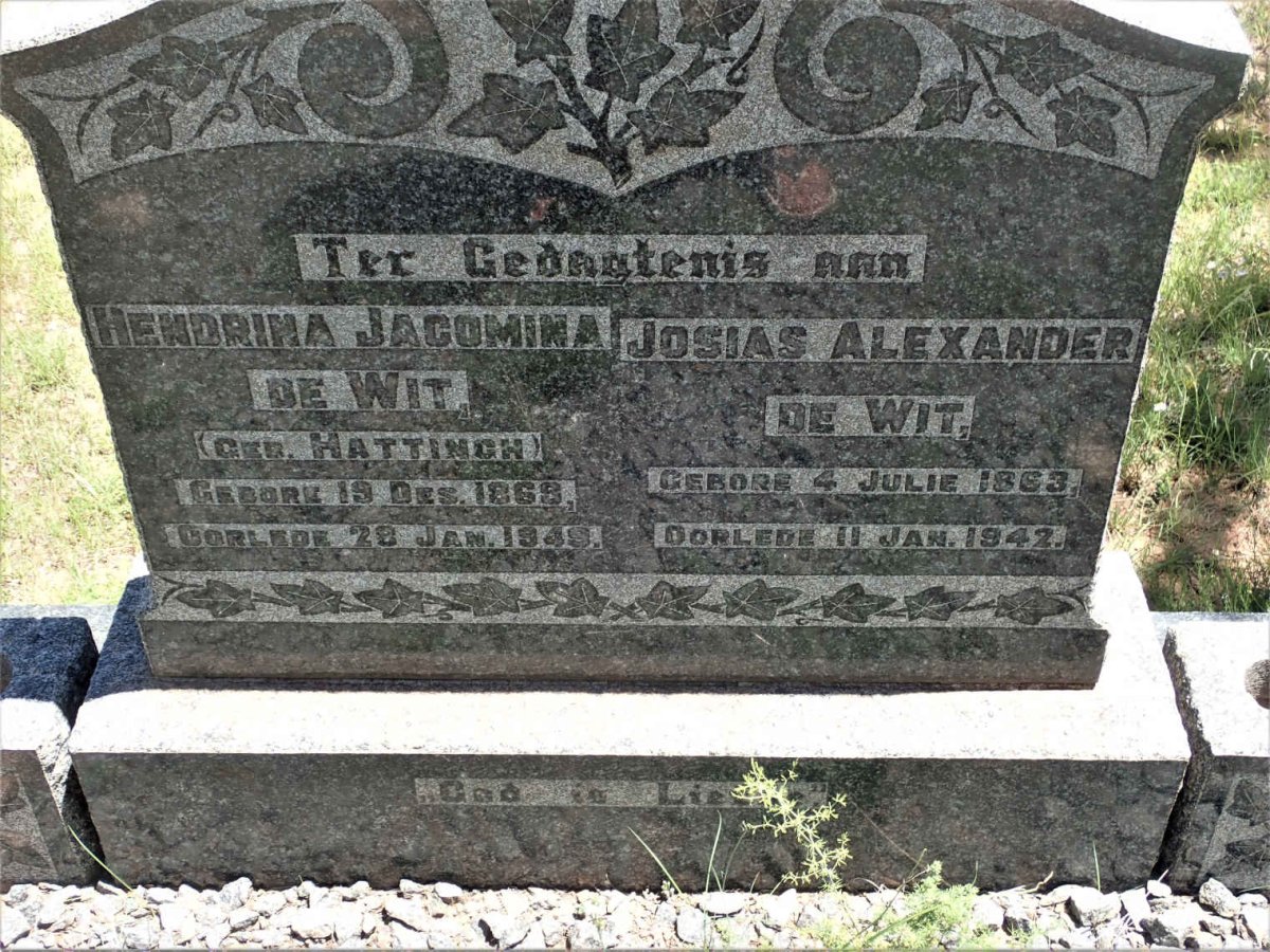 WIT Josias Alexander, de 1863-1942 &amp; Hendrina Jacomina HATTINGH 1868-1949