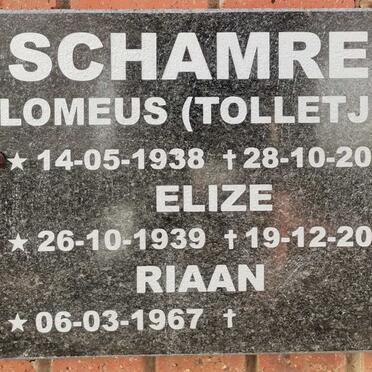 SCHAMREL Elomeus 1938-2011 &amp; Elize 1939-2019 :: SCHAMREL Riaan 1967-