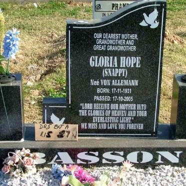 BASSON Gloria Hope nee VON ALLEMANN 1931-2005