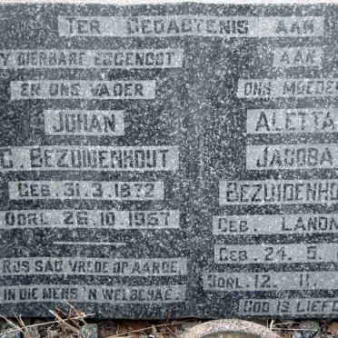 BEZUIDENHOUT Johan C. 1872-1957 &amp; Aletta Jacoba LANDMAN 1878-1966