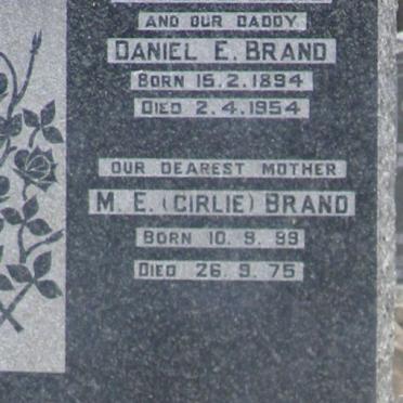 BRAND Daniel E. 1894-1954 &amp; M.E. 1899-1975