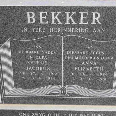 BEKKER Petrus Jacobus 1912-1984 &amp; Anna Elizabeth 1924-1981