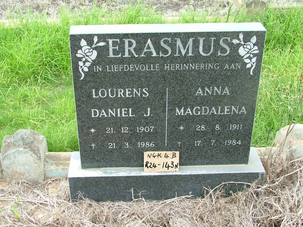 ERASMUS Lourens Daniel J. 1907-1986 &amp; Anna Magdalena 1911-1984