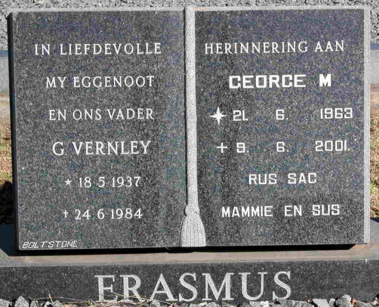 ERASMUS G. Vernley 1937-1984 :: ERASMUS George M. 1963-2001