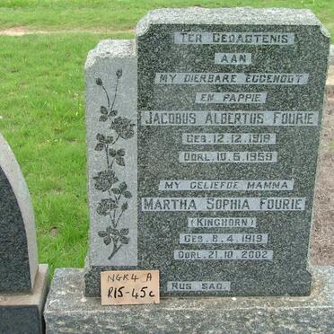 FOURIE Jacobus Albertus 1918-1959 &amp; Martha Sophia KINGHORN 1919-2002