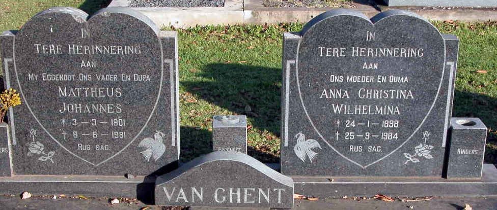 GHENT Mattheus Johannes, van 1901-1981 &amp; Anna Christina Wilhelmina 1898-1984