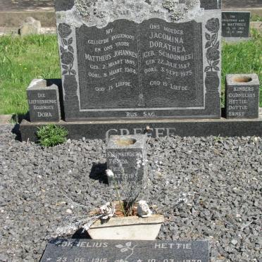 GREEFF Mattheus Johannes 1885-1964 &amp; Jacomina Dorathea SCHOONBEE 1887-1975 :: GREEFF Cornelius 1915-1989 &amp; Hettie 1920-1