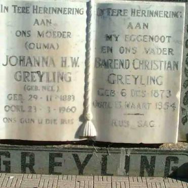 GREYLING Barend Christian 1873-1954 &amp; Johanna H.W. NEL 1883-1960