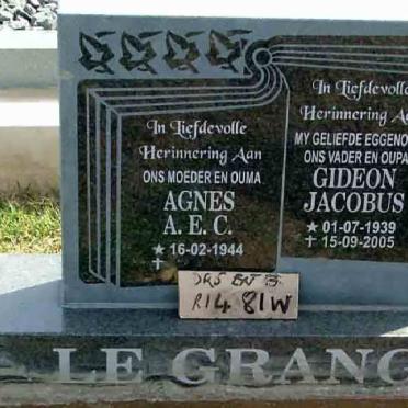 GRANGE Gideon Jacobus, le 1939-2005 &amp; Agnes A.E.C. 1944-