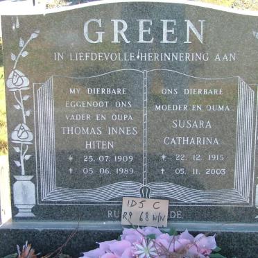 GREEN Thomas Innes Hiten 1909-1989 &amp; Susara Catharina 1915-2003
