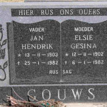 GOUWS Jan Hendrik 1903-1982 &amp; Elsie Gesina 1902-1982