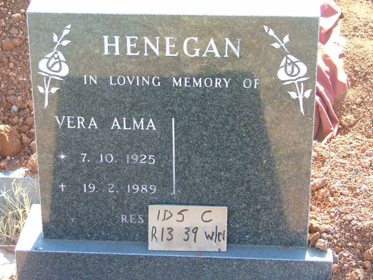 HENEGAN Vera Alma 1925-1989