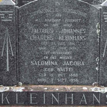 KLEINHANS Jacobus Johannes Charles 1891-1953 &amp; Salomina Jacoba WAITE 1889-1958