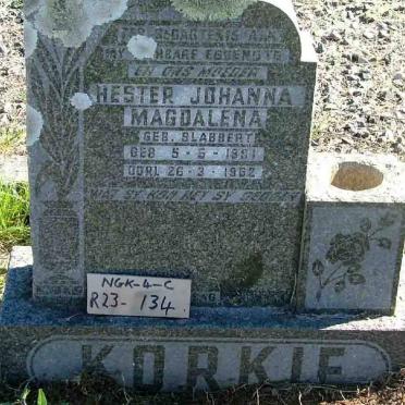 KORKIE Hester Johanna Magdalena nee SLABBERT 1891-1962