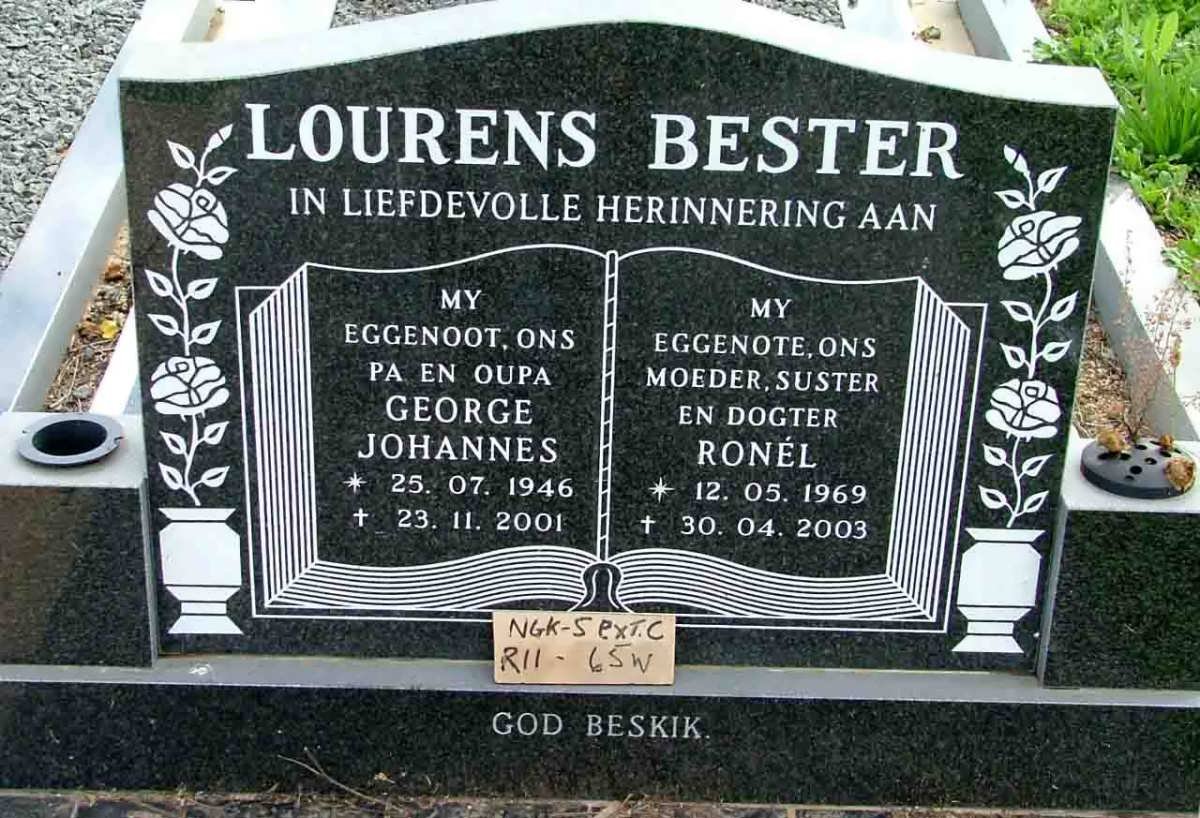 LOURENS George Johannes 1946-2001 &amp; Ronél BESTER 1969-2003