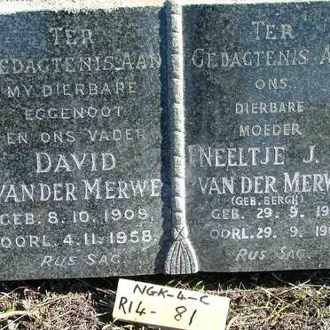 MERWE David, van der 1909-1958 &amp; Neeltje J.H. BERGH 1917-1963