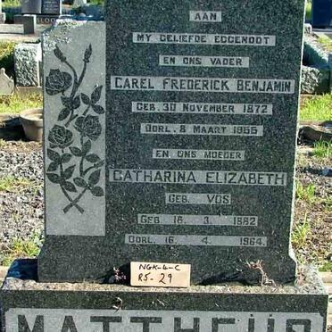 MATTHEUS Carel Frederick Benjamin 1872-1955 &amp; Catharina Elizabeth VOS 1882-1964