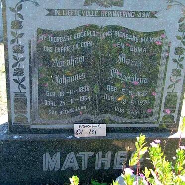 MATHEE Abraham Johannes 1898-1964 &amp;Maria Magdalena 1897-1974