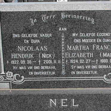 NEL Nicolaas Hendrik 1922-2001 &amp; Martha Francina Elizabeth 1924-1980