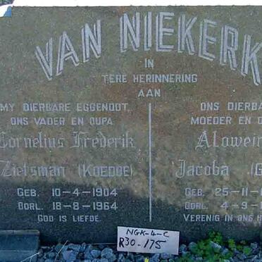 NIEKERK Cornelius Frederick Zietsman, van 1904-1964 &amp; Aloweina Jacoba 1906-1998