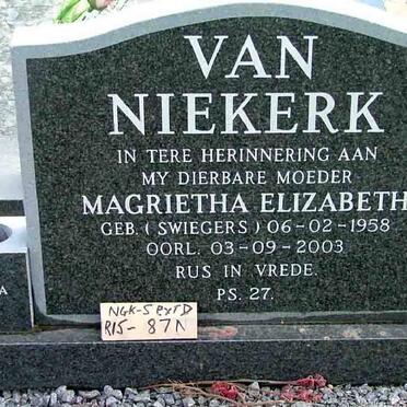 NIEKERK Magrietha Elizabeth, van nee SWIEGERS  1958-2003