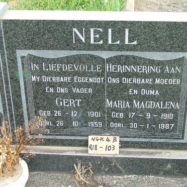 NELL Gert 1901-1959 &amp; Maria Magdalena 1910-1987