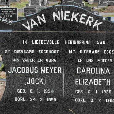 NIEKERK Jacobus Meyer, van 1934-1998 &amp; Carolina Elizabeth 1938-1980