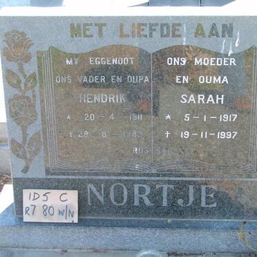 NORTJE Hendrik 1911-1989 &amp; Sarah 1917-1997