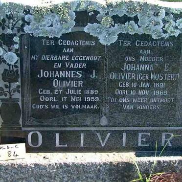 OLIVIER Johannes J. 1889-1959 &amp; Johanna E. MOSTERT 1891-1969