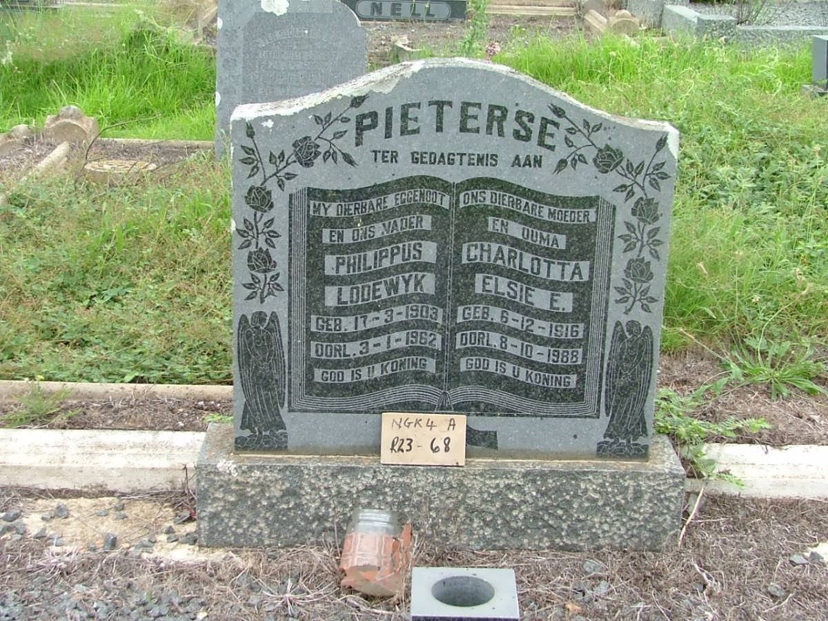 PIETERSE Philippus Lodewyk 1903-1962 &amp; Charlotta Elsie E. 1916-1988
