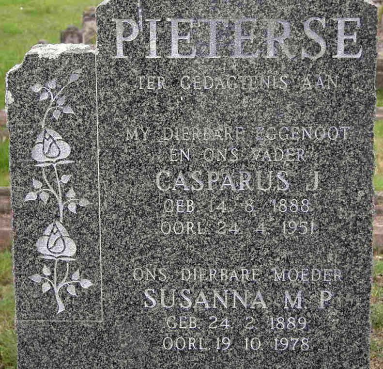 PIETERSE Casparus J. 1888-1951 &amp; Susanna M.P. 1889-1978