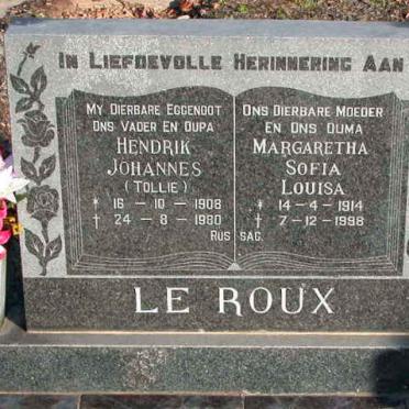 ROUX Hendrik Johannes, le 1908-1980 &amp; Margaretha Sofia Louisa 1914-1998