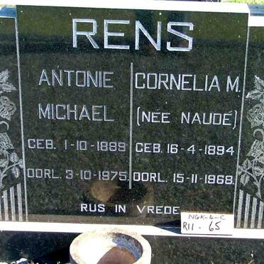RENS Antonie Michael 1889-1975 &amp; Cornelia M. NAUDÉ 1894-1968