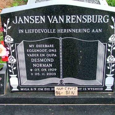 RENSBURG Desmond Norman, Jansen van 1929-2003