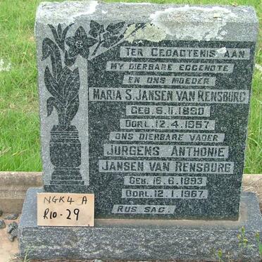 RENSBURG Jurgens Anthonie, Jansen van 1893-1967 &amp; Maria S. 1890-1957