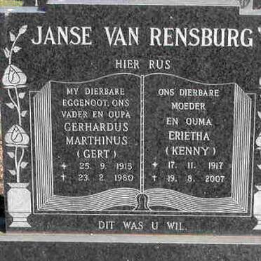 RENSBURG Gerhardus Marthinus, Janse van 1915-1980 &amp; Erietha 1917-2007