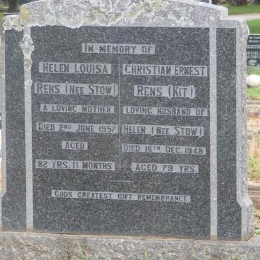 RENS Christian Ernest -1948 &amp; Helen Louisa STOW -1957