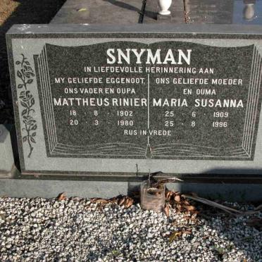 SNYMAN Mattheus Rinier 1902-1980 &amp; Maria Susanna 1909-1996
