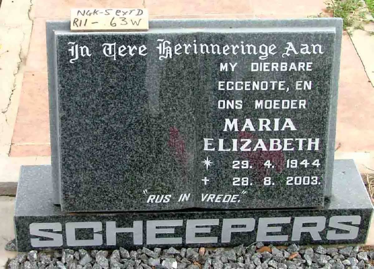 SCHEEPERS Maria Elizabeth 1944-2003