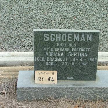 SCHOEMAN Adriana Gertina nee ERASMUS 1902-1962