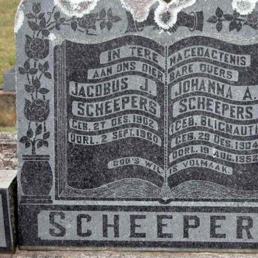 SCHEEPERS Jacobus J. 1902-1960 &amp; Johanna A. BLIGNAUT 1904-1952