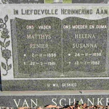 SCHANKE Matthys Renier, van 1898-1981 &amp; Helena Susanna 1898-1982