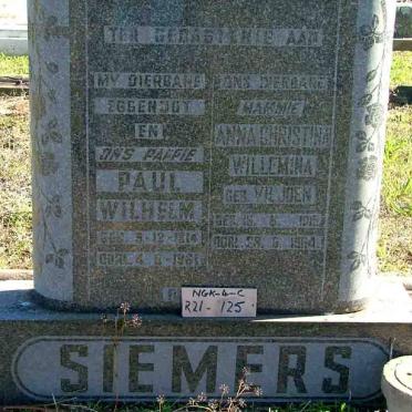 SIEMERS Paul Wilhelm 1914-1961 &amp; Anna Christina Willemina VILJOEN 1915-19?4